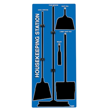 5S Housekeeping Shadow Board Broom Station Version 1 - Blue Board / Black Shadows No Broom